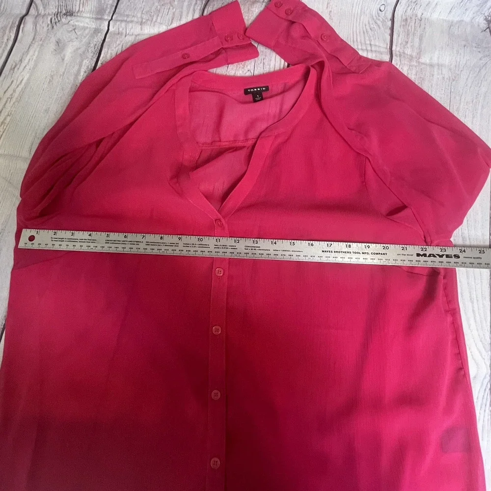 Torrid Chiffon Buton Down Size 1X Long Sleeve Blouse Pink BOHO - Picture 15 of 16